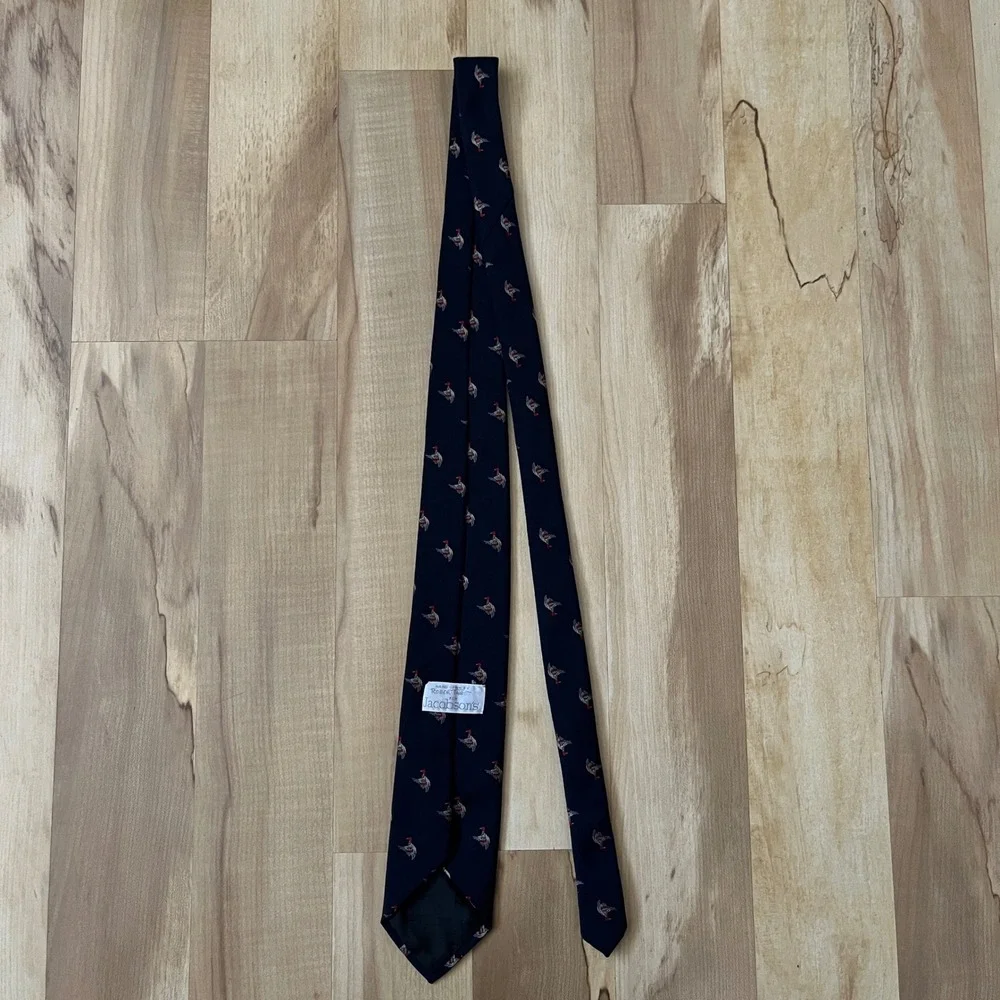 Vintage Tie Men's Robert Talbott Silk Wool Ducks Navy Blue Classic Preppy Lodge